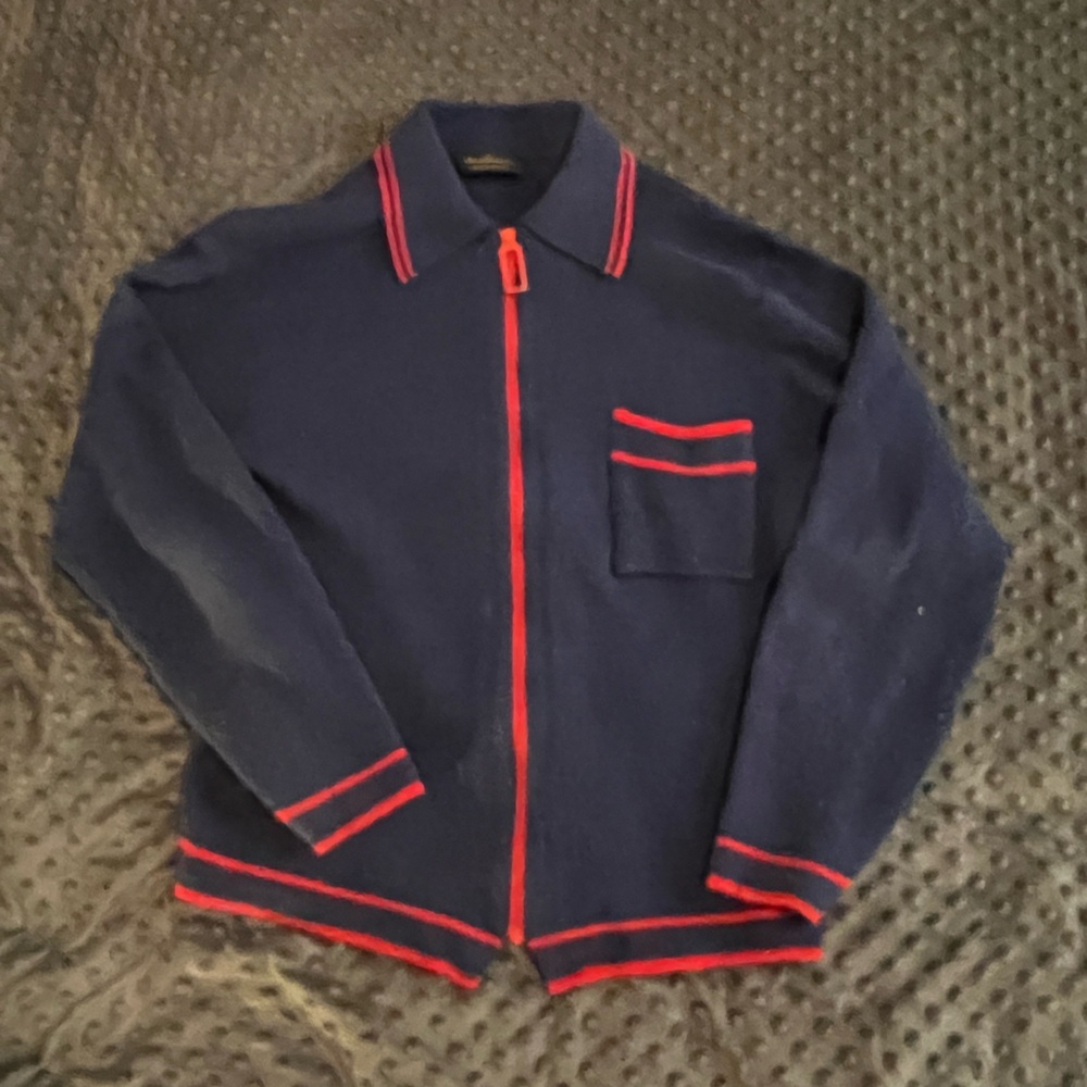 VINTAGE Blue and Red Zip Up Cardigan Knitwear
